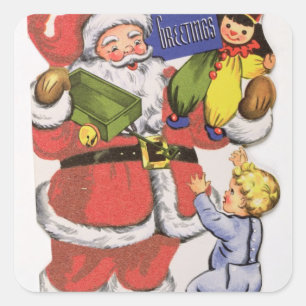 Father Christmas, Victorian Christmas card Square Sticker