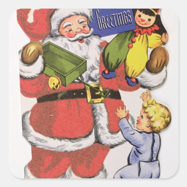 Father Christmas, Victorian Christmas card Square Sticker (Front)
