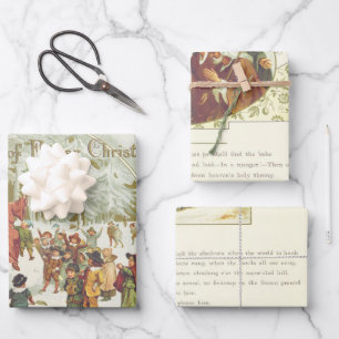 Father Christmas Vintage Book Side Old Lettering  Wrapping Paper Sheet