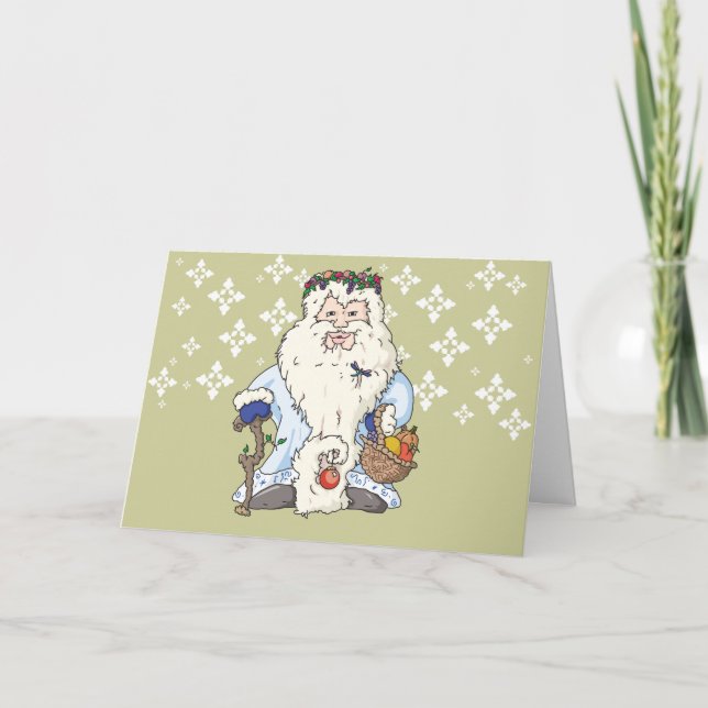 Father Christmas w/blue gloves and a dragonfly Holiday Card (Front)