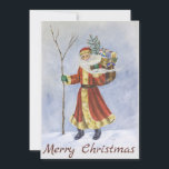 Father Christmas, Walking in the Snow acrylic art Holiday Card<br><div class="desc">Walking in the snow and wind Father Christmas, thin and old, in this acrylic painting, makes his journey with a bag of gifts on his back. Along the way he obtained a stout tree branch to help steady him on the uneven path. I have cut many of these myself when...</div>