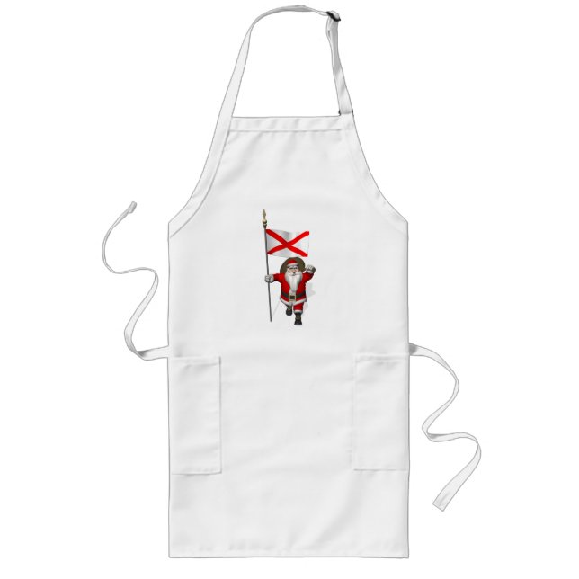 Father Christmas With Flag Of Alabama Long Apron (Front)