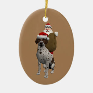 Father Christmas With Grey Setter Ceramic Tree Decoration