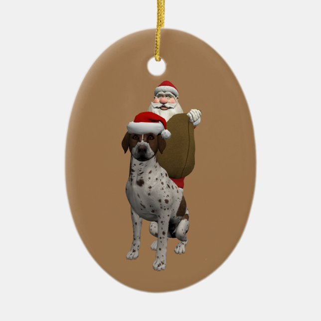 Father Christmas With Grey Setter Ceramic Tree Decoration (Front)