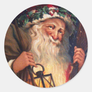 Father Christmas with Lantern Classic Round Sticker