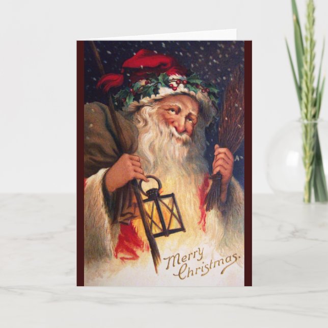 Father Christmas with Lantern Holiday Card (Front)