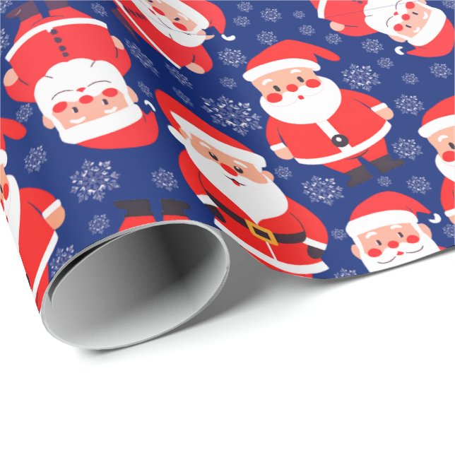 Father Christmas With Snowflakes | Navy Blue Santa Wrapping Paper (Roll Corner)