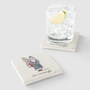 Father Christmas with Tree wishes Merry Christmas Stone Coaster