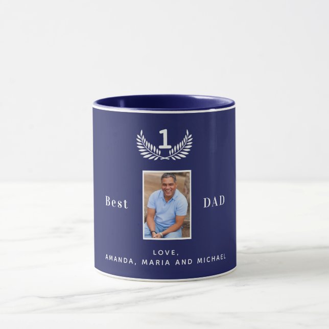Father custom photo navy blue white names mug (Center)