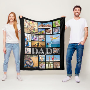 Father DAD WE LOVE YOU 19 Photo Collage Black Fleece Blanket
