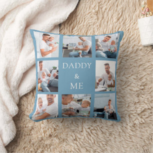 Father daddy baby photo collage dusty blue cushion