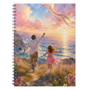 Father & Daughter Flying Kite by Ocean Cliffs Notebook