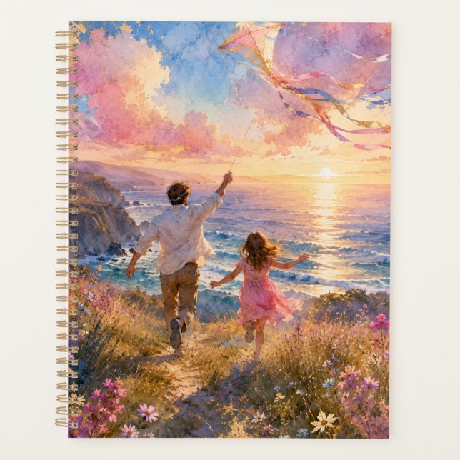Father & Daughter Flying Kite by Ocean Cliffs Planner (Front)