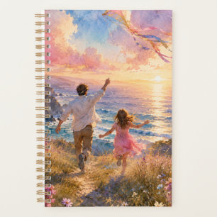 Father & Daughter Flying Kite by Ocean Cliffs Planner