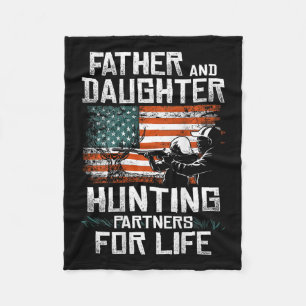 Father Daughter Hunting Partners American Flag On  Fleece Blanket