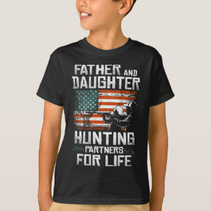 Father Daughter Hunting Partners American Flag On  T-Shirt