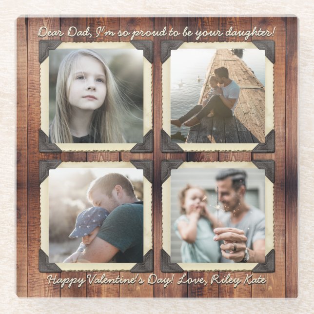 Father Daughter Personalised Instagram Photo Grid Glass Coaster (Front)