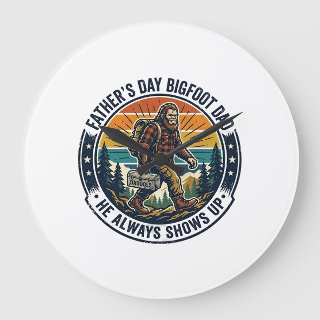 Father Day Bigfoot Dad Shirt Funny Forest Legend D Large Clock (Front)