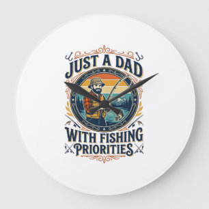 Father Day Fishing Dad Shirt Just A Dad With Fishi Large Clock