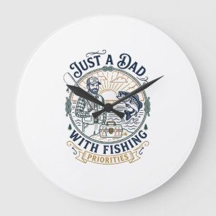 Father Day Fishing Dad Shirt Just A Dad With Fishi Large Clock
