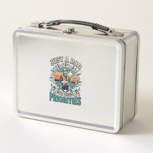 Father Day Fishing Dad Shirt Just A Dad With Fishi Metal Lunch Box
