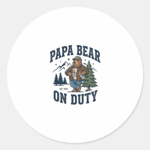 Father Day Papa Bear On Duty Shirt Funny Animal Da Classic Round Sticker