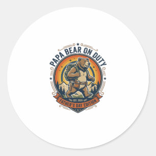 Father Day Papa Bear On Duty Shirt Funny Animal Da Classic Round Sticker