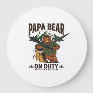 Father Day Papa Bear On Duty Shirt Funny Animal Da Large Clock
