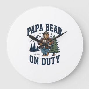 Father Day Papa Bear On Duty Shirt Funny Animal Da Large Clock