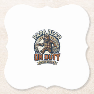 Father Day Papa Bear On Duty Shirt Funny Animal Da Paper Coaster