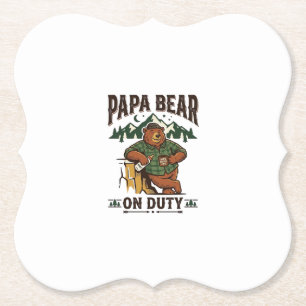 Father Day Papa Bear On Duty Shirt Funny Animal Da Paper Coaster