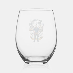 Father Day Repair Dad Shirt Ask Your Dad He Fixes Stemless Wine Glass