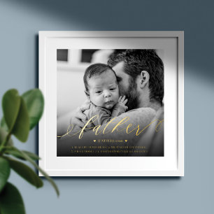 Father Definition Elegant Script Black White Photo Foil Prints
