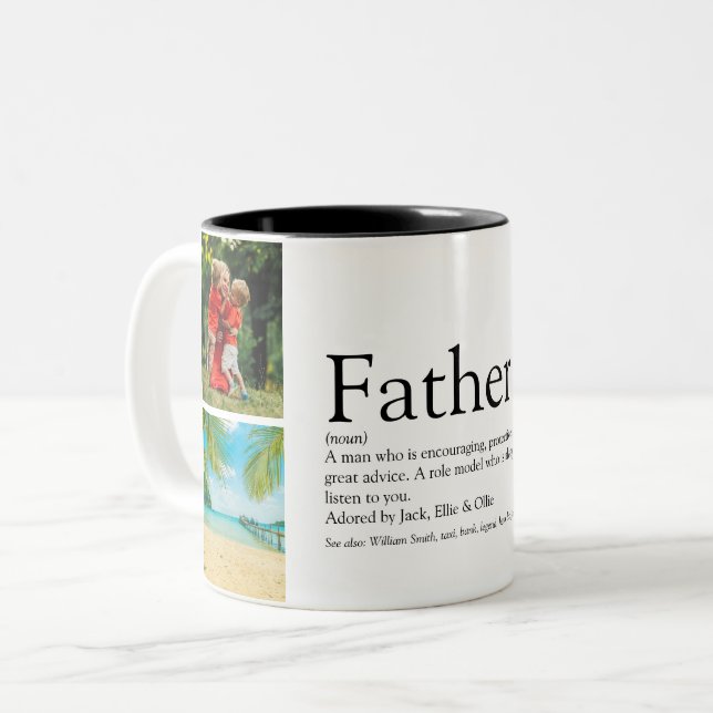 Father Definition Quote Photo Collage Two-Tone Coffee Mug (Front Left)