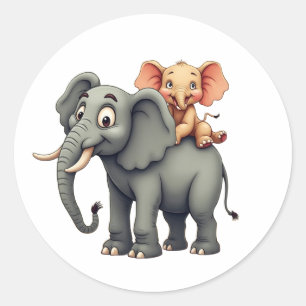 Father elephant and its baby classic round sticker