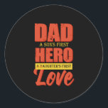 Father Gift | Dad Hero Love Classic Round Sticker<br><div class="desc">Father Gift | Dad Hero Love</div>