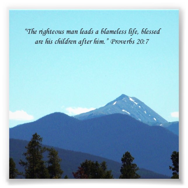 Father Gift Proverbs 20:7 Scripture Mountain Print (Front)