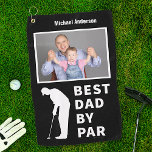 Father Golfing Funny Best Dad By Par Photo Custom Golf Towel<br><div class="desc">Let your golfing dad know he is the "best dad by par" with this funny, personalised golf towel. In all white on a black background, the design includes the silhouette of a golfer, along with your custom photo (any photo you add will automatically fill the horizontal shape) and your dad's...</div>