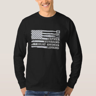 Father Husband Meat Smoker Legend Us flag BBQ Meat T-Shirt