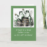 Father-in-Law 40th Birthday Frogs Toasting with Be Card<br><div class="desc">An illustration about humour,  celebration and animals. This is the elegant and fun card you need to congratulate your Father-in-Law on his 40th Birthday. Two happy frogs toasting with beer. Vintage image courtesy of Clipart.</div>