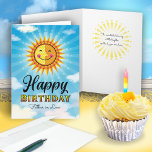 Father in Law Birthday Yellow Smiling Sun Card<br><div class="desc">Make your Father-in-Law feel special on his birthday by sending him this cheerful smiling decorative yellow and orange sun floating in the blue sky with clouds. Inside text says "The sun started shining just a little brighter on the day you were born."</div>