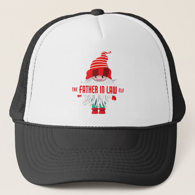 Father in Law Elf Christmas Pajama Trucker Hat (Front)