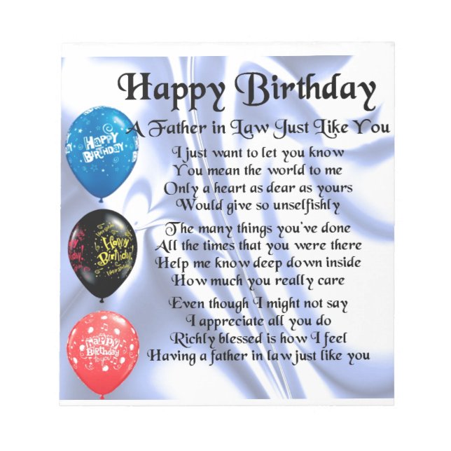 Father in Law Poem - Happy Birthday Notepad (Front)
