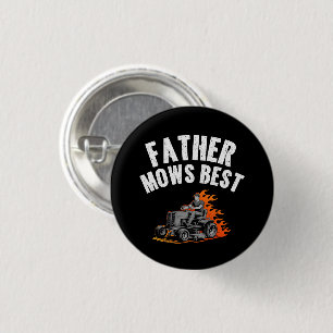 Father Mows Best Funny Dad Fire Flame Lawn Mowing 3 Cm Round Badge