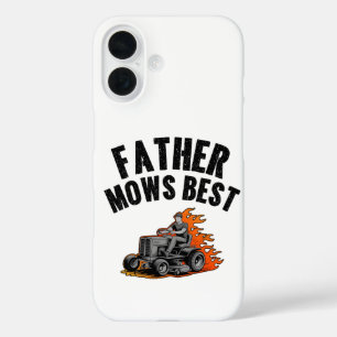 Father Mows Best Funny Dad Fire Flame Lawn Mowing iPhone 16 Case