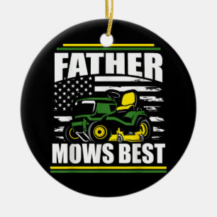 Father Mows Best Funny Lawn Mower American Flag Fa Ceramic Tree Decoration