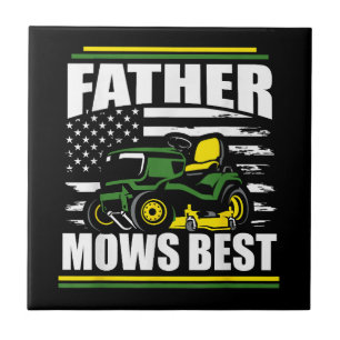 Father Mows Best Funny Lawn Mower American Flag Fa Tile