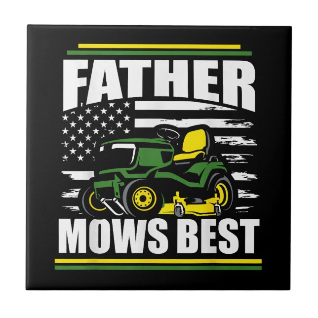 Father Mows Best Funny Lawn Mower American Flag Fa Tile (Front)