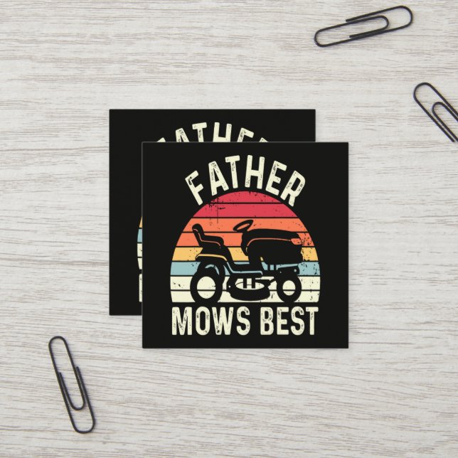 Father Mows Best Square Business Card (Front/Back In Situ)