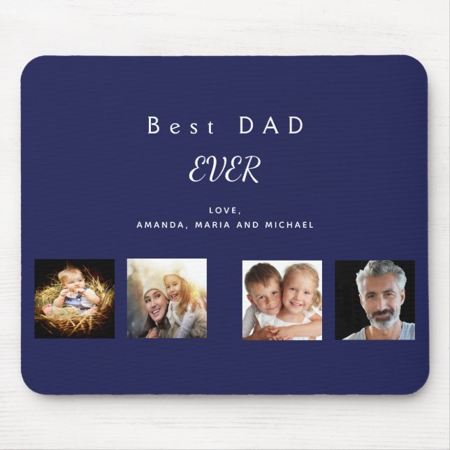 Father navy blue photo collage mouse mat (Front)